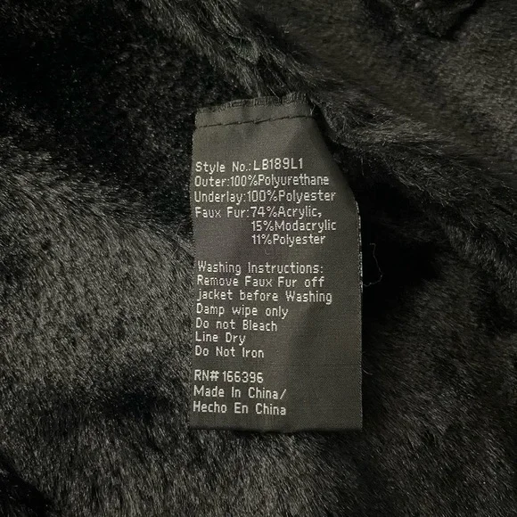 Black PU leather long jacket with sherpa lining removable faux fur on hoodie - Picture 14 of 14